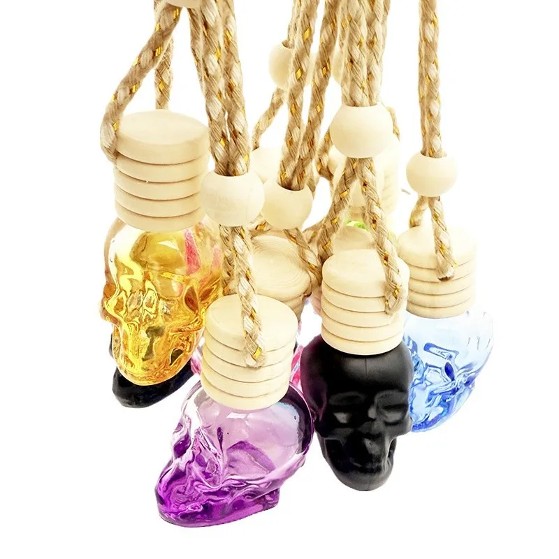 Car Air Freshener Skull Empty Diffuser Bottle 2 Pack Hanging Perfume Aromatherapy Essential Oil Pendant Rearview Decor Interior