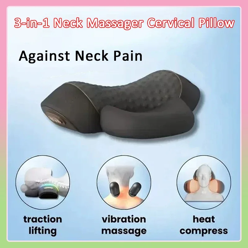 

Успокаивающий массажер для шеи-3-в-1, шейная подушка, горячий компресс, вибрационный массаж, расслабляющая подушка для шеи, массажер для поддержки позвоночника