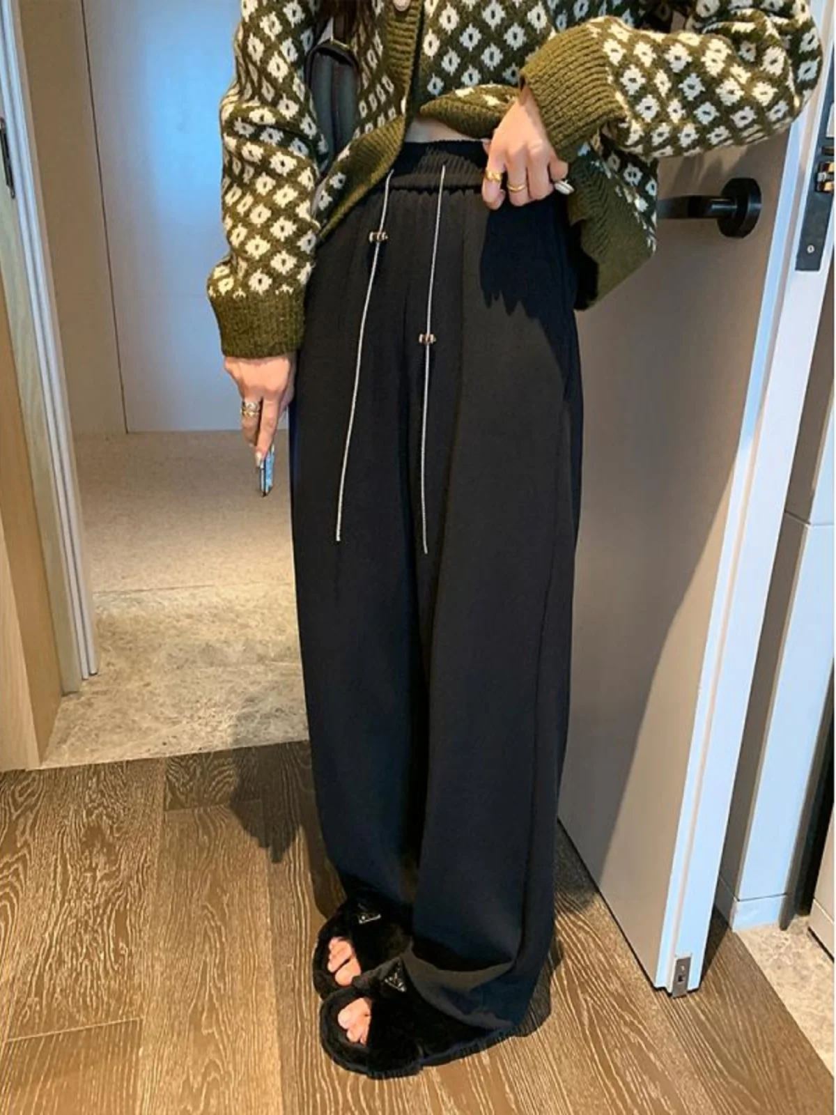 Otoño 2025, pantalones holgados drapeados de pierna recta y pierna ancha para mujer, pantalones largos informales de cintura alta, pantalones coreanos Sle Commute Faion