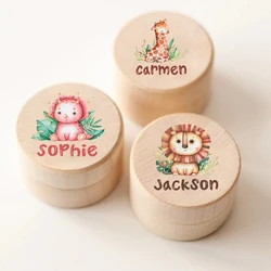 Scatola per denti personalizzata animale con nome inciso scatola per denti per bambini Keepsake capelli ricci ombelicali scatole per raccolta in legno regalo per Baby Shower