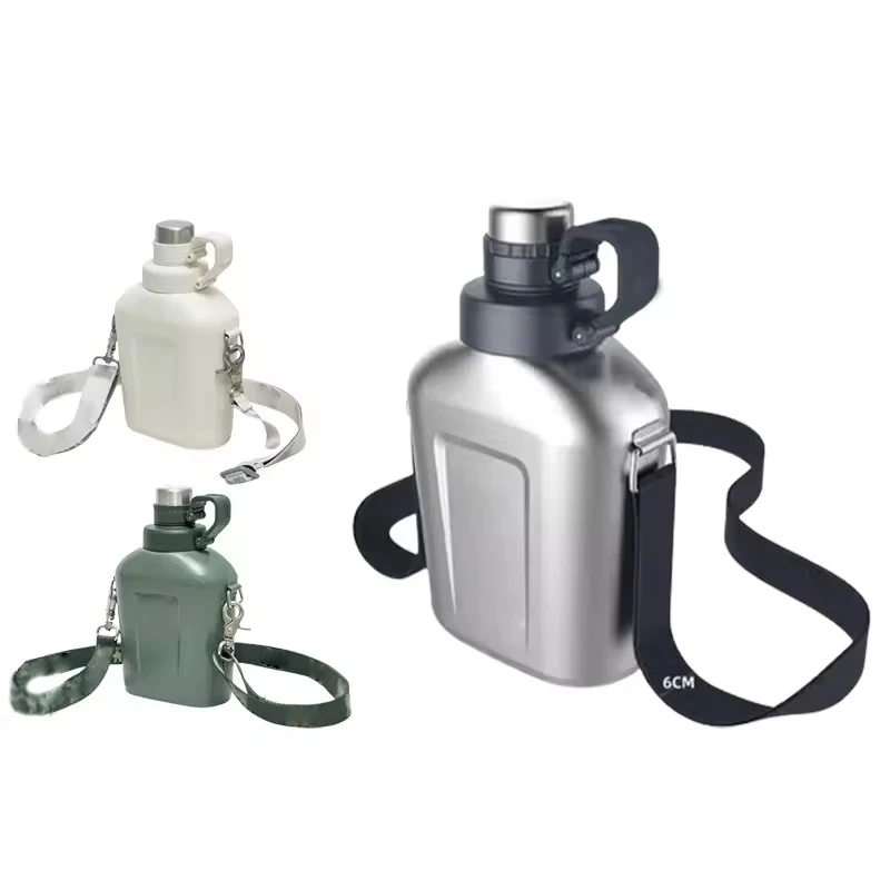 1l Kettle Outdoor Crossbody Stainless Steel Durable Retro Flat Water Bottle Marching Training Jug Large Capacity Gift Motion