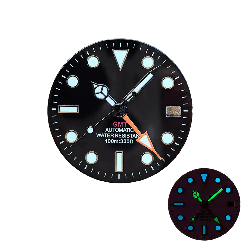 NH34 NH34A Movement GMT 28.5mm White Black Sterile Watch GMT Mark Dial Luminous Watches Four Needle Parts Accessories