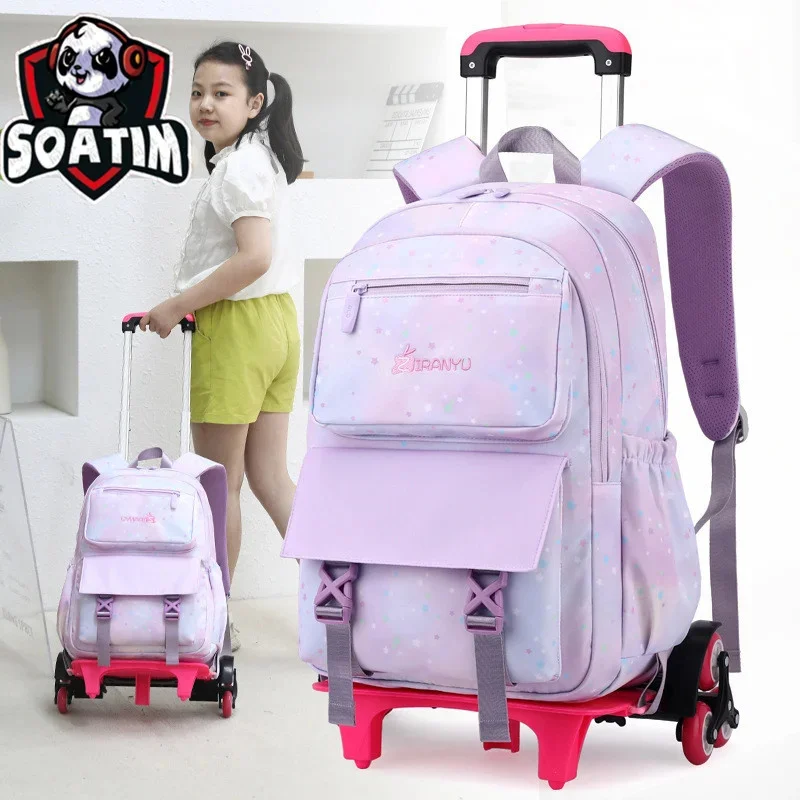 Trolley Schoolbag com rodas para crianças, Sacos de livros removíveis para crianças, Mochila escolar para meninas, Bagagem