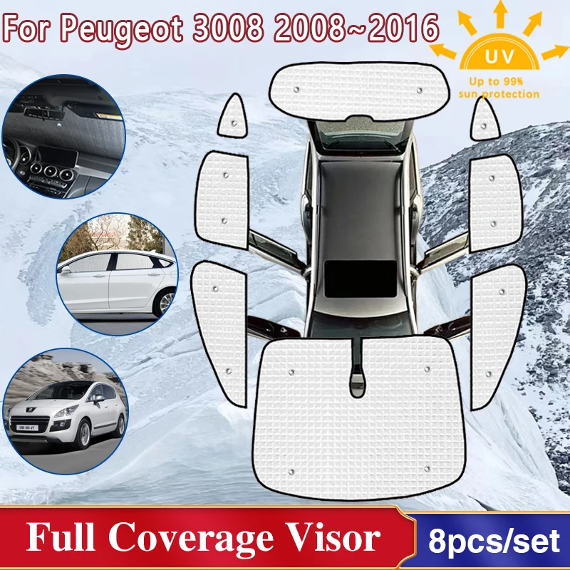 

Аксессуары для Peugeot 3008 2009 2014 T84 2008 ~ 2016 полные солнцезащитные козырьки на лобовое стекло, козырек на боковое окно, автомобильные аксессуары