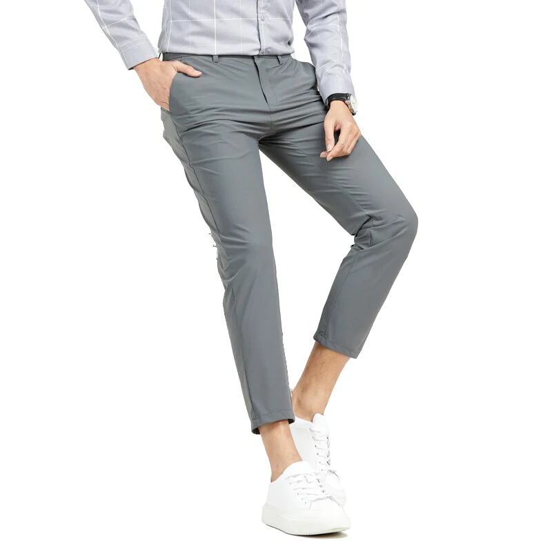 

Trendy Men's Business Casual Pants Summer Fashion Cool Nylon Solid Straight-leg 9-inch Pants Comfortable Versatile Long Pants