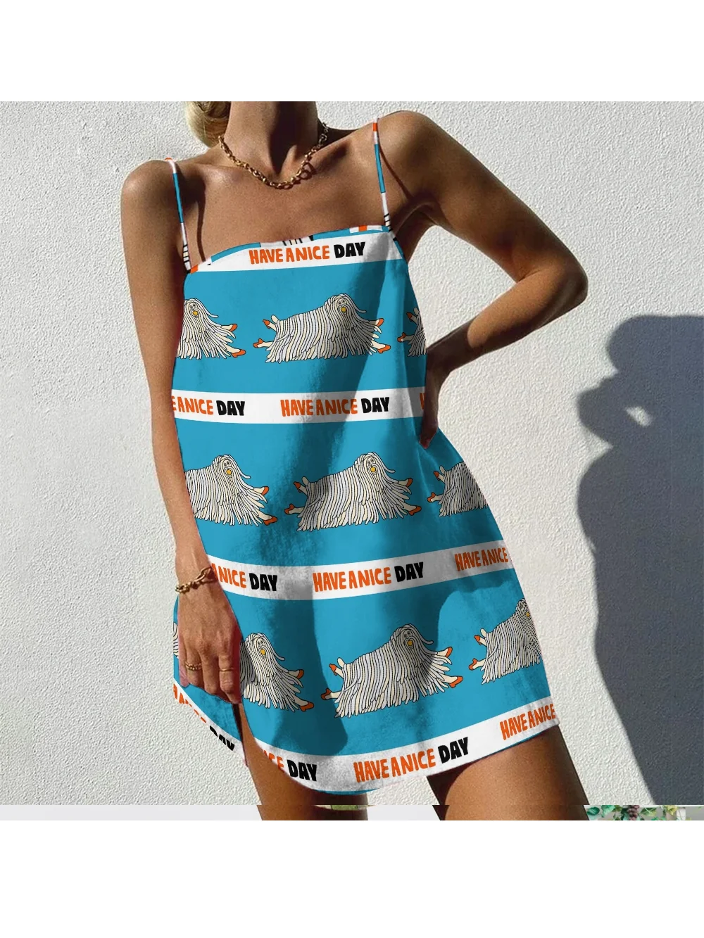 Have A Nice Day Color Print Suspender Skirt Ladies Retro Casual Sexy Mini Skirt Matching High Quality Summer Soft Party Dress