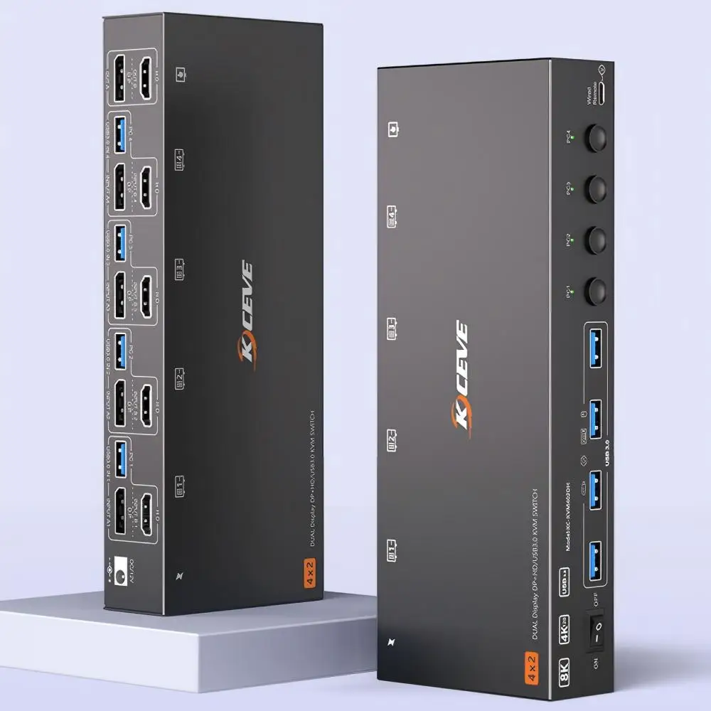 

8K@60Hz Dual Monitors KVM Switch,Triple Monitors 4K@144Hz HDMI Displayport KVM Switch 4 PC with 1/2/3 Monitors and 4 USB Devices