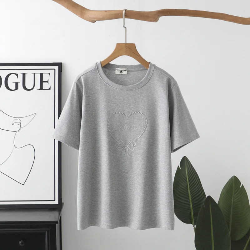 100kg Plus Size Top Summer New Style Simple Tees Embroidery Love Short Sleeve Women's T-shirt 8160