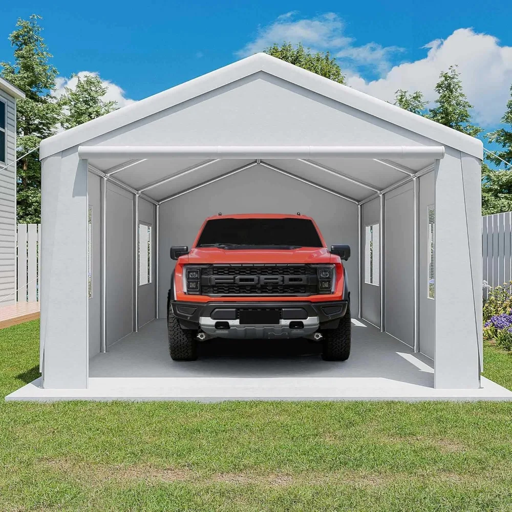 

13' x 20' Carport, Heavy Duty Car Canopy Portable Garage with Removable Sidewalls and Roll-up Ventilated Doors & Windows for Car