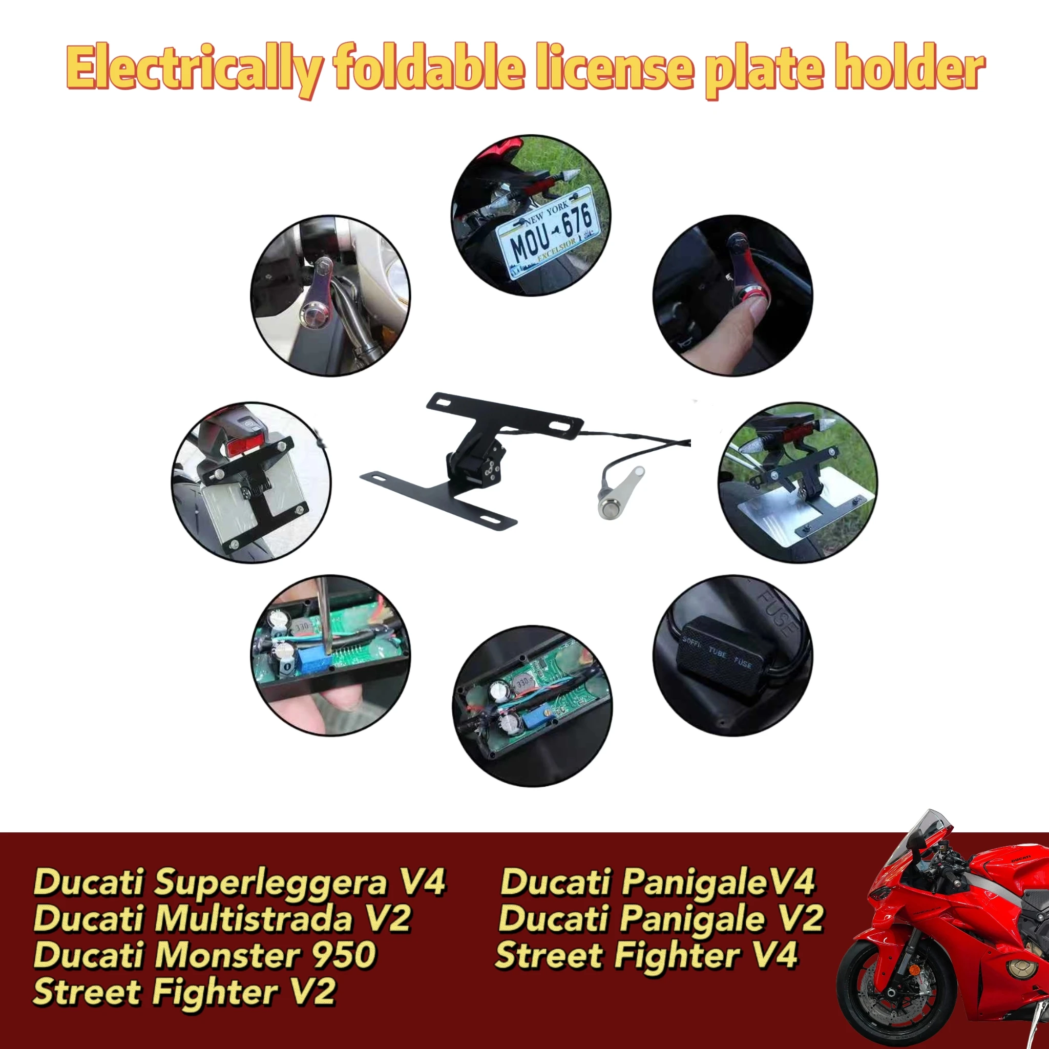 

Foldable Number Plate Frame for Ducati Panigale V4 V2 Multistrada V7 Monster 950 Aluminum Alloy One-Click Start Compatible