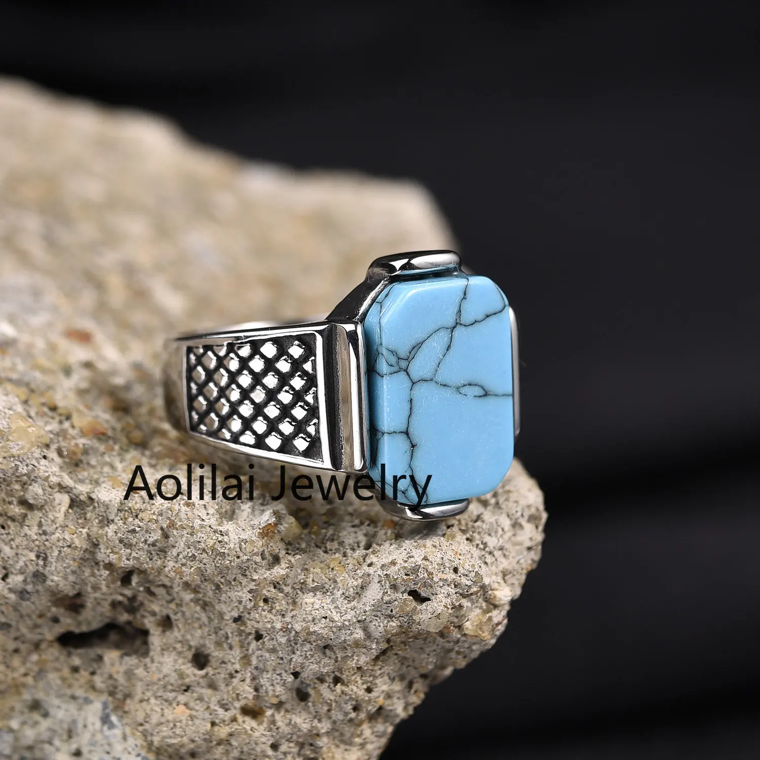 Men's High Quality Stainless Steel Onyx Gemstone Ring