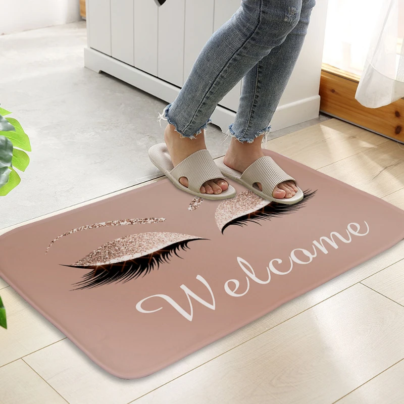 Sparkly Makeup Polyester Bathroom Mats Glitter Eyelash Welcome Door Carpet Chic Studio Rug Home Decor  alfombras de baño