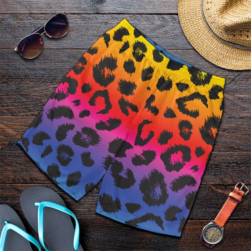 Summer Harajuku Classic Colorful Leopard 3D Printing Men Shorts Unisex Casual Beach Swimming Trunks Quick-dry Surf Board Shorts