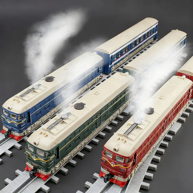 Alloy High-speed Train Car Model Diecast Rail Electric Bullet Train Metro Vehicles Model Sound and Light With Spray Kid Toy Gift