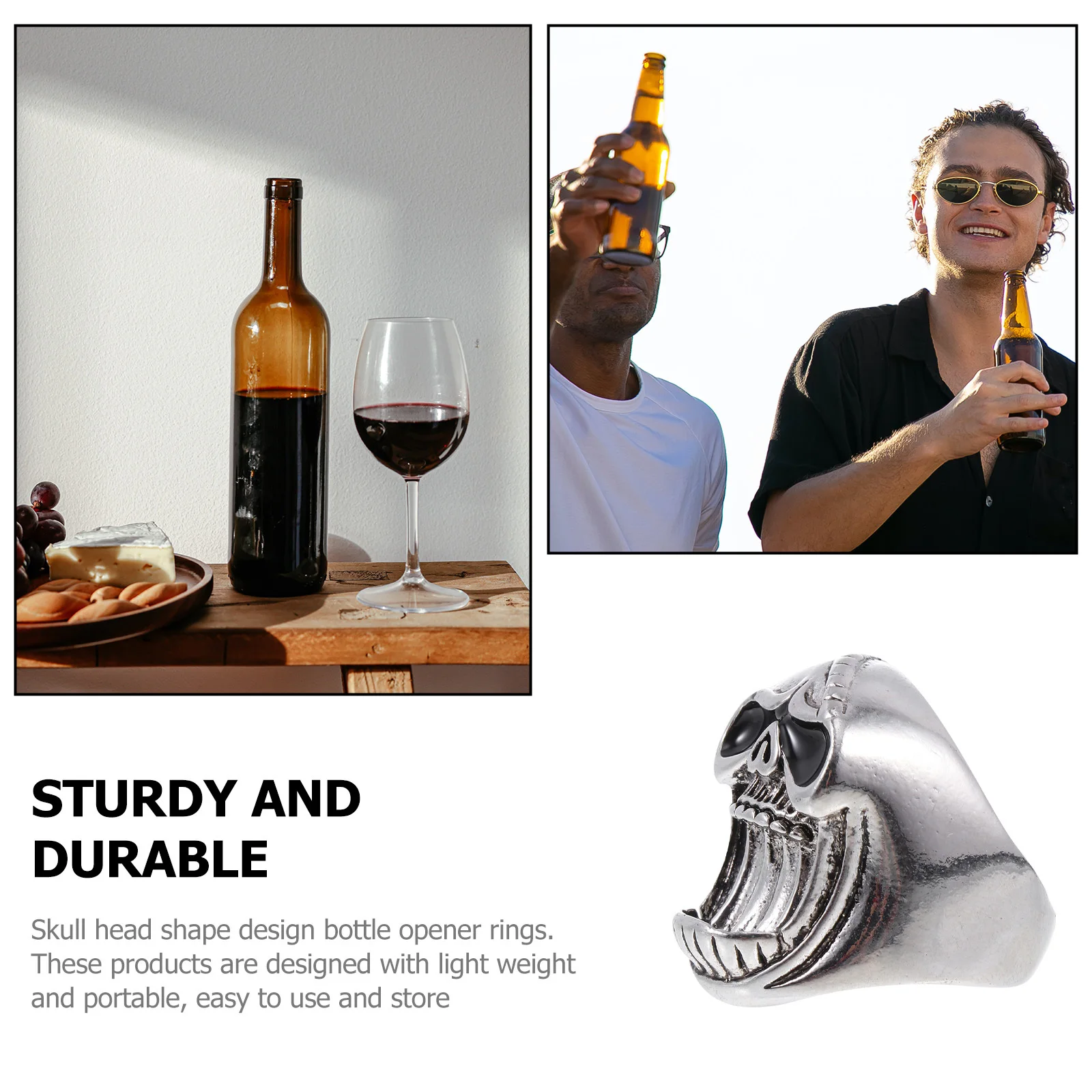 

4Pcs Skull Head Shape Bottle Opener Rings Assorted Colors Practical Beer Lid Lifter Compact Camping Bottle Opener