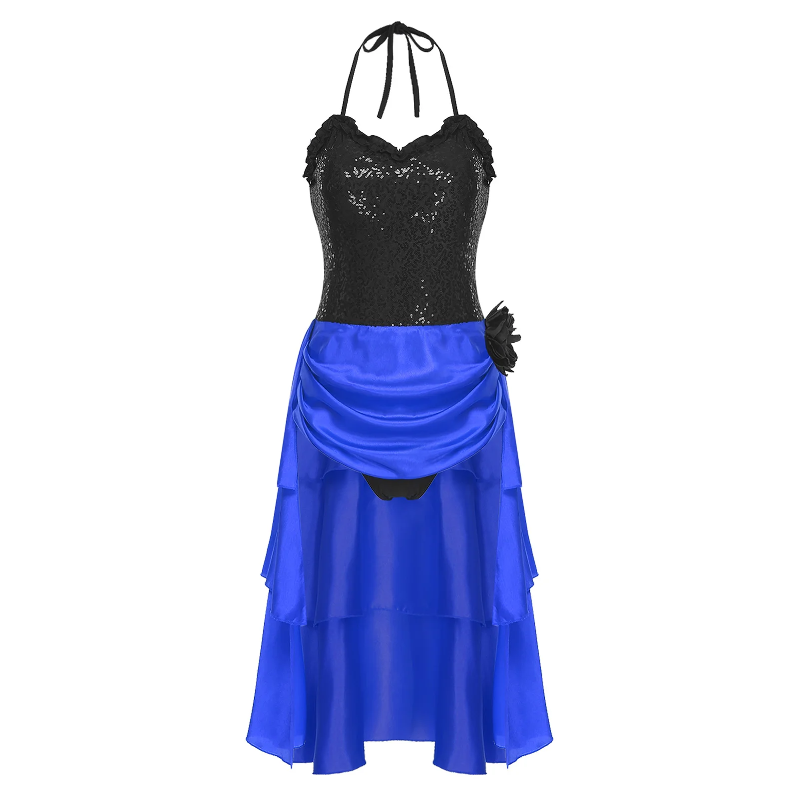 

Stunning Rumba Performance Dress Women Glittering Halter Neckline with Flower Accent Samba Latin Dance Costume for Ballroom Show