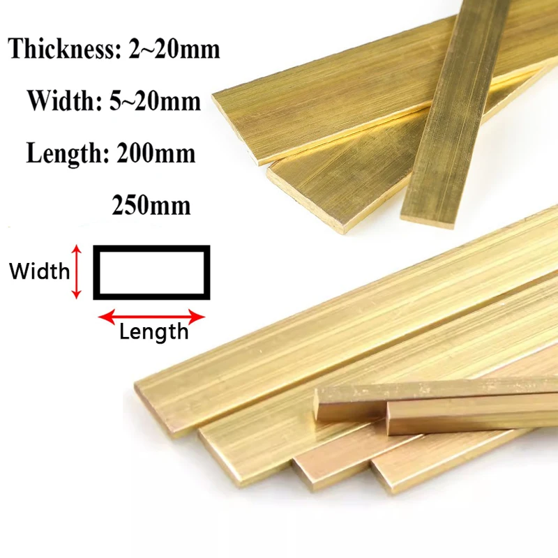 1pcs Length 200mm/250mm Brass Flat Bar Plate Strip Thicknesses 2mm 3mm 4mm 6mm 8mm 10mm 12mm 15mm 20mm
