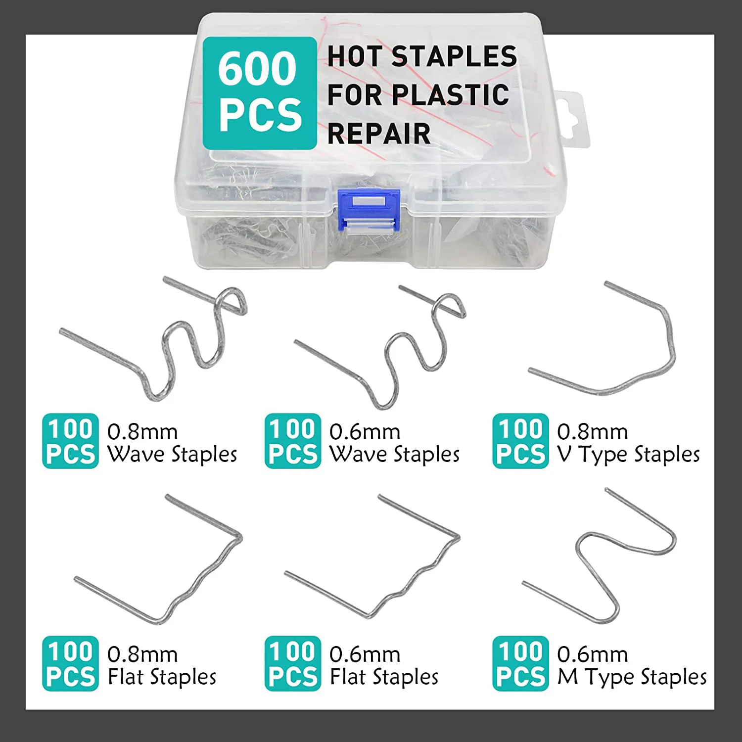 Plastic Auto Body Repair Kit with 100pcs 20cm PE Rods 600pcs Fasteners 5pcs Mesh Patches 3 Copper Tips and Storage Case