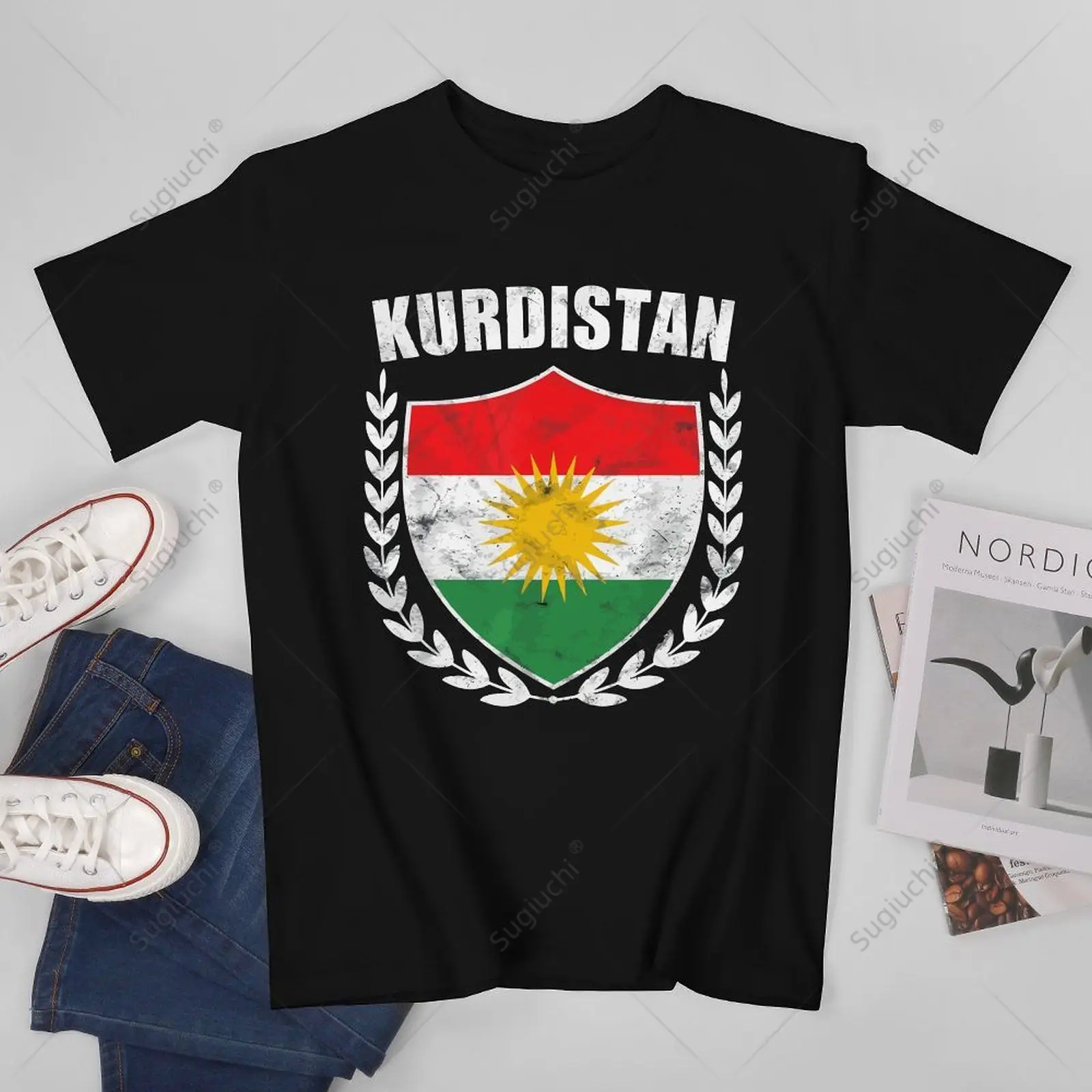 Unisex Men Kurdistan Flag Kurdish Shield Tshirt Tees T Shirts Women Boys 100% Cotton T-Shirt
