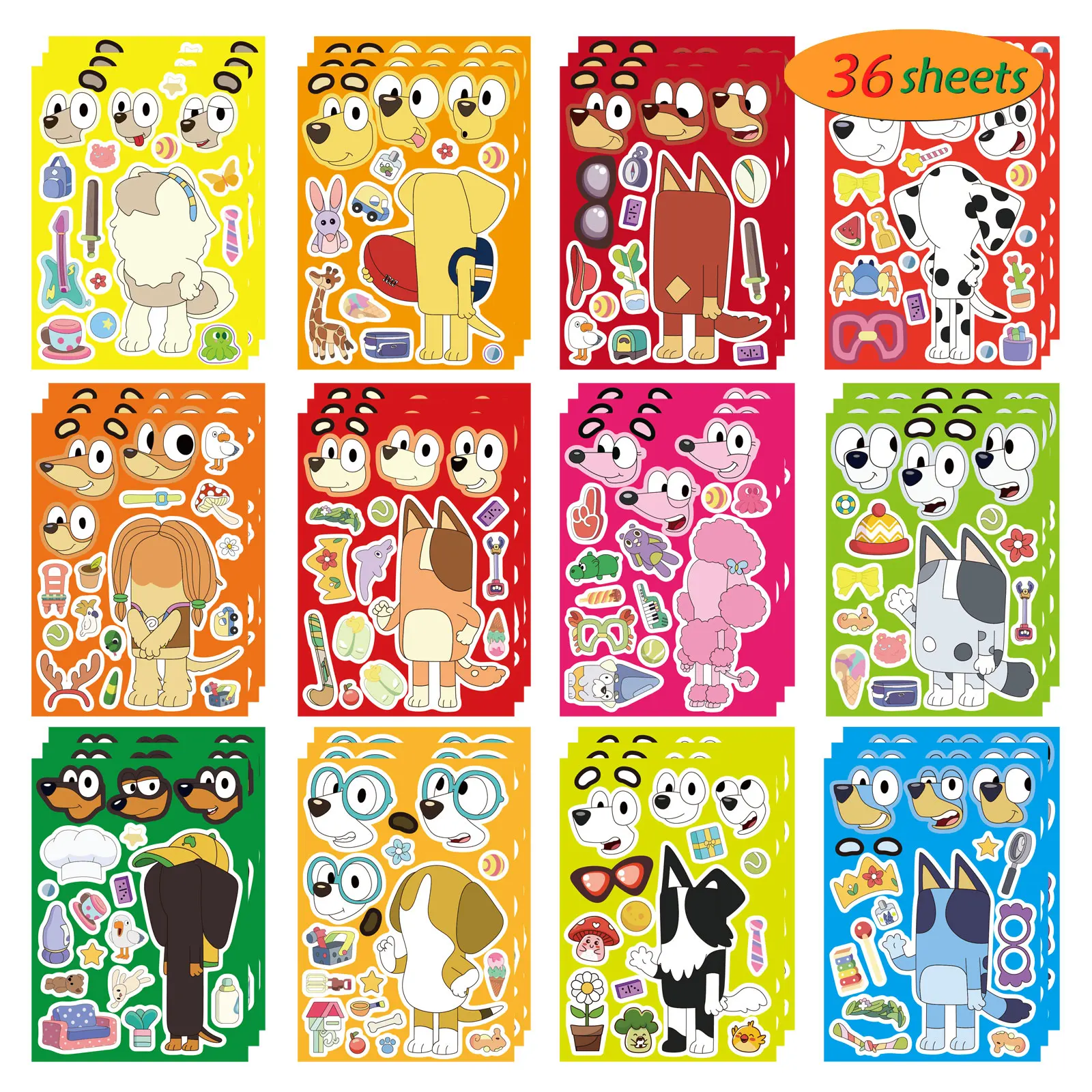 

6/12Sheets Bluey Animation Family Cartoon Puzzle Sticker DIY Phone Laptop Luggage Skateboard Graffiti Decals Fun for Kid Gift