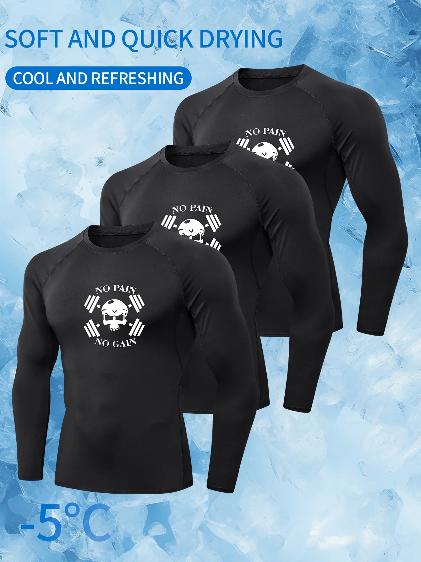 

3pcs,Fast-drying, high-elasticity, tight-fitting men's long-sleeved fitness basketball suit, running base