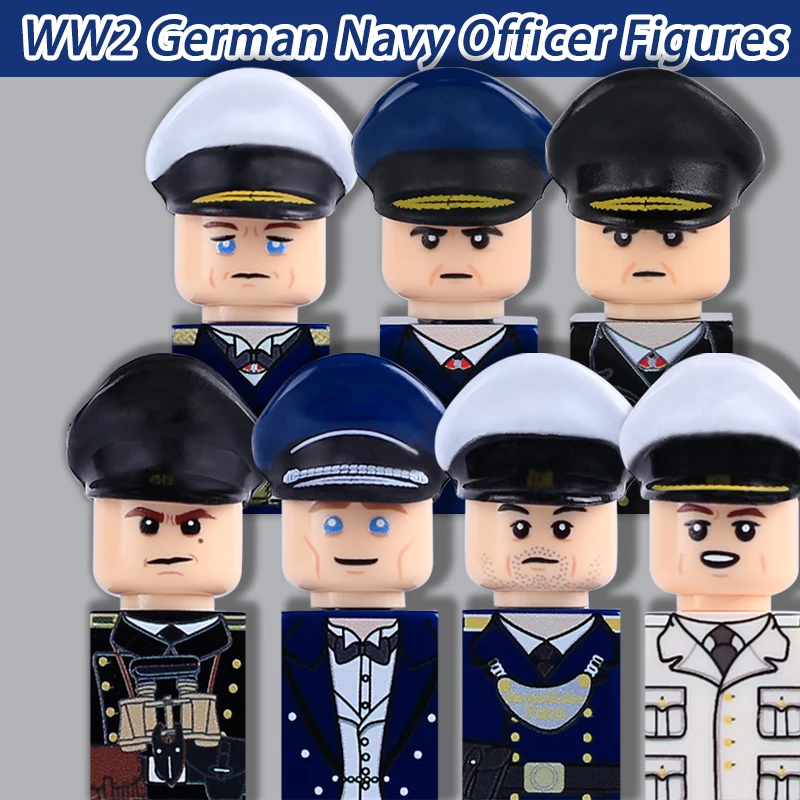 

WW2 German Navy Officer Set UV Printed Building Blocks Naval Soldier Figure Lieutenant Police Military Army Flag Bricks Toy Gift