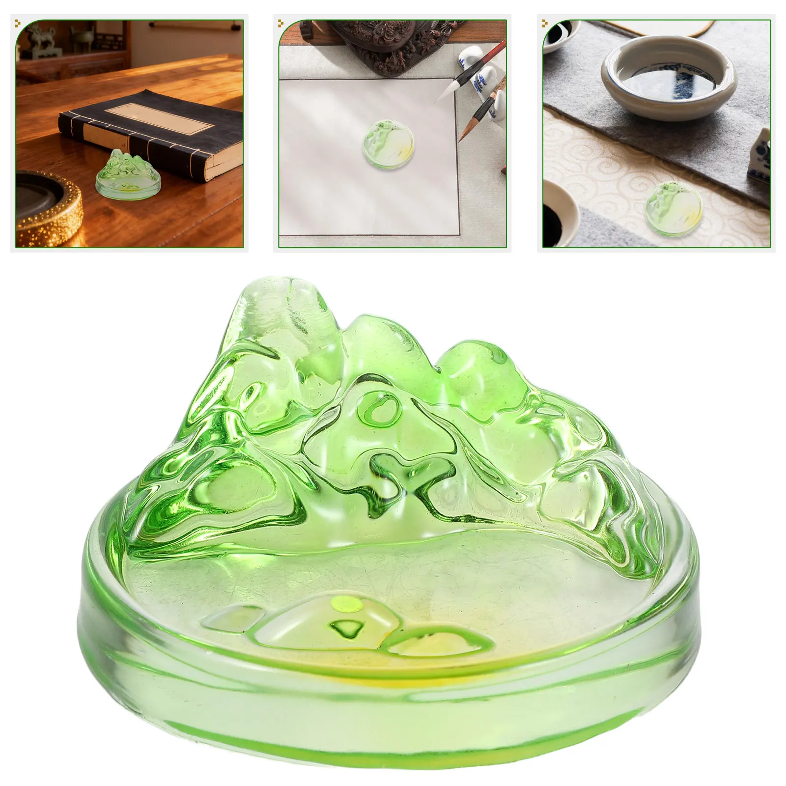 Round Glass Ink Dish Plate Multifunctional Calligraphy Brush Rest Ink Storage Holder for Chinese Painting Watercolor Brush
