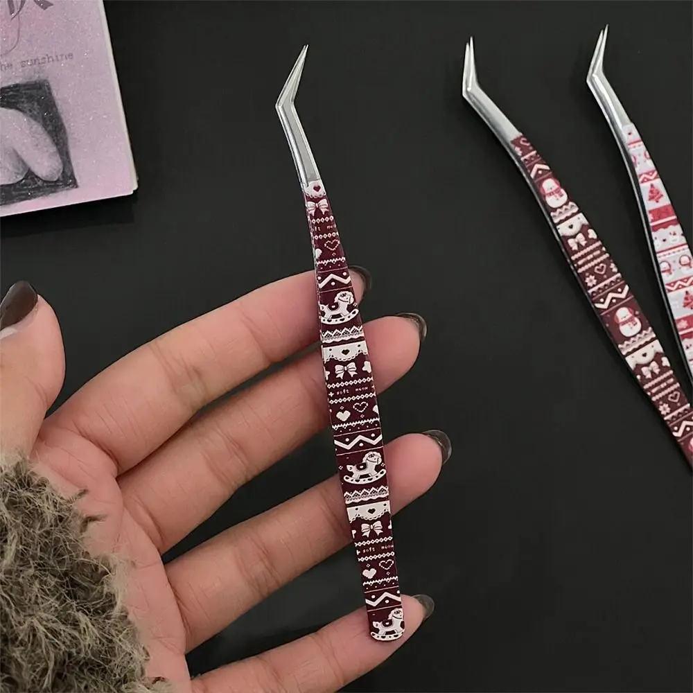 Metal Curved Stickers Tweezers Anti-static High Precision False Eyelash Tweezers Cartoon Bean Tweezers Beauty Makeup Tools