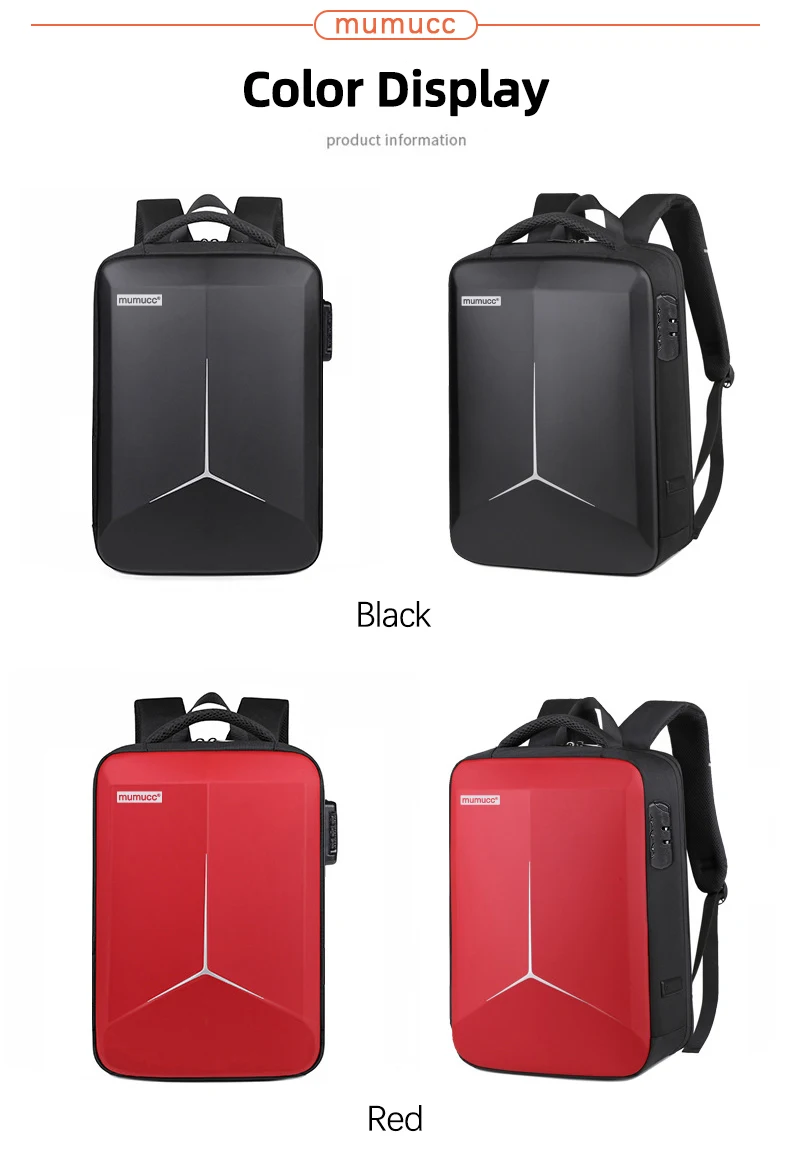 MUMUCC Hard EVA Shell Laptop Backpack Shockproof USB Type C Charging Anti Theft Password Lock Travel Backpack with Luggage Strap