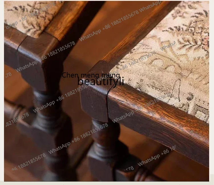 P178 Medieval style solid wood dining chair American hand-carved fabric office dressing leisure chair