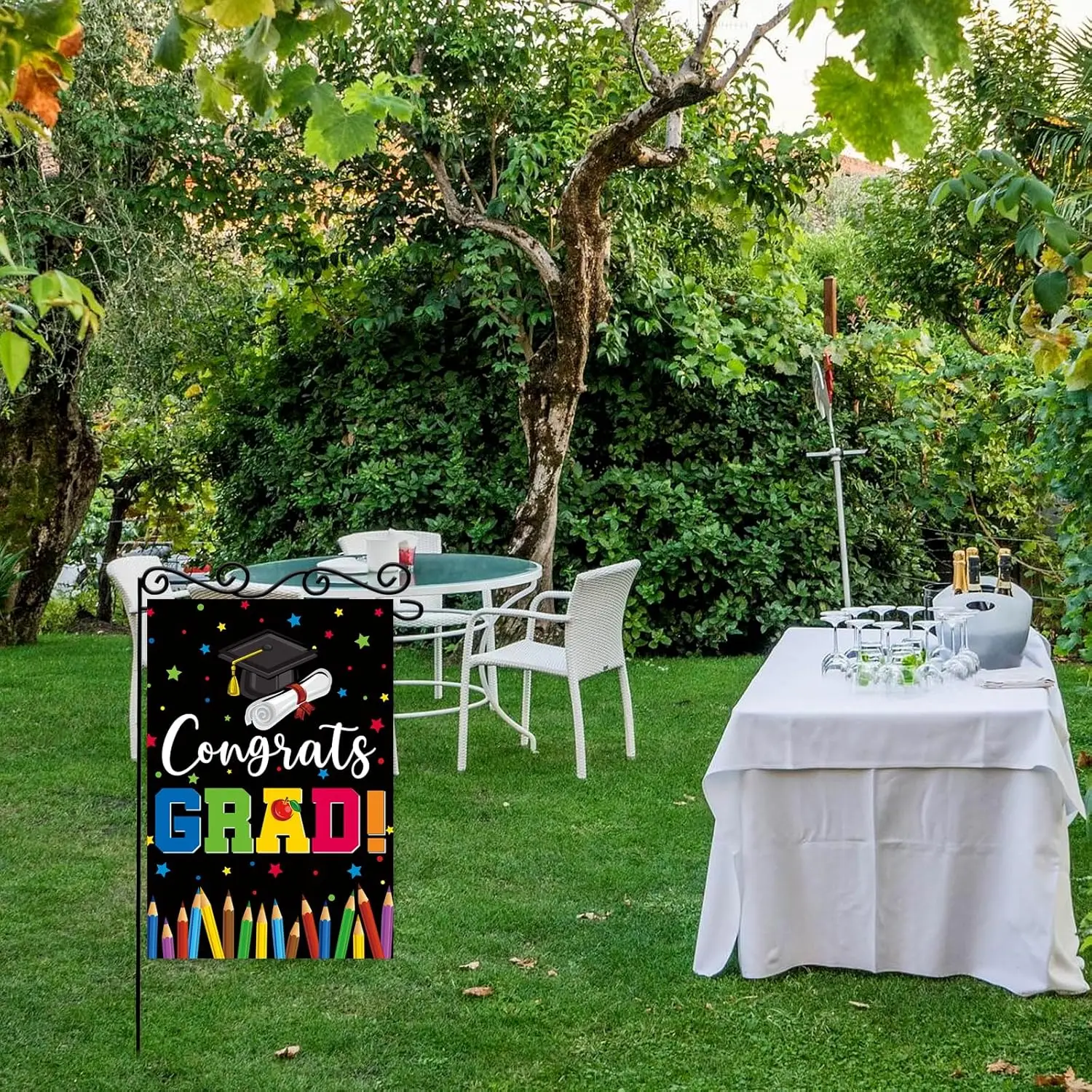 Congrats Grad Garden Flag,Graduation House Flag,Rainbow Diploma Cap Yard Lawn Sign,Class of 2026 Kindergarten Graduation Yar yyi