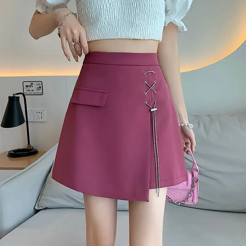 Suit skirt in early autumn of 2024, the new high-waisted A-line skirt is slim, and the hip skirt is irregular in design.