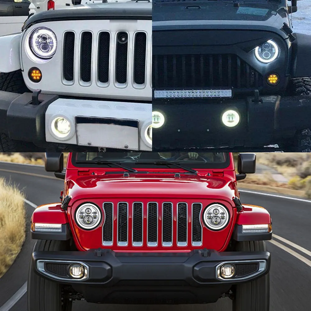 7 بوصة LED المصباح DRL زاوية عيون الطرق الوعرة 4x4 جيب رانجلر JK ل هارلي الجبهة كشافات عالية منخفضة شعاع دراجة نارية مصباح #6