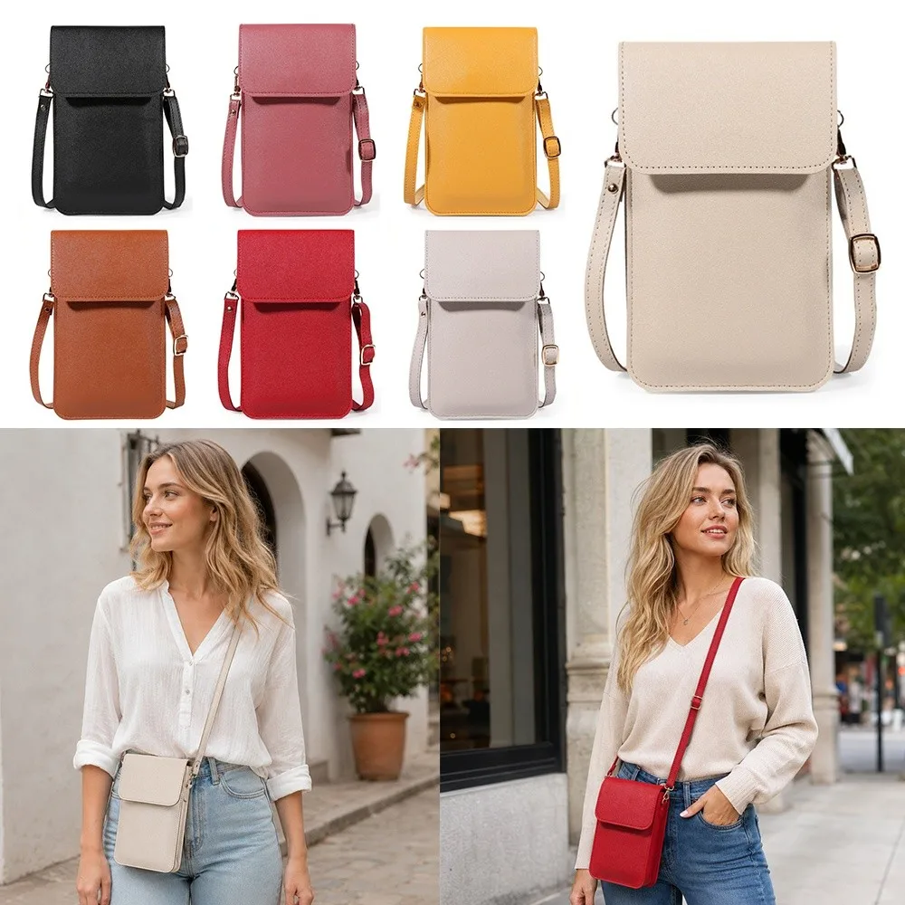 PU Leather Touch Screen Phone Bag Zipper Flap Large Capacity RFID Anti Theft Purse Multifunctional Wallet Shoulder Bag