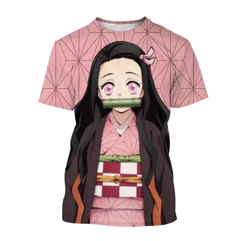 Letnia Anime pogromczyni demonów Kimetsu no Yaiba Kamado Nezuko Kochou Shinobu Cosplay modna koszulka z nadrukiem 3D kreskówka z krótkim rękawem