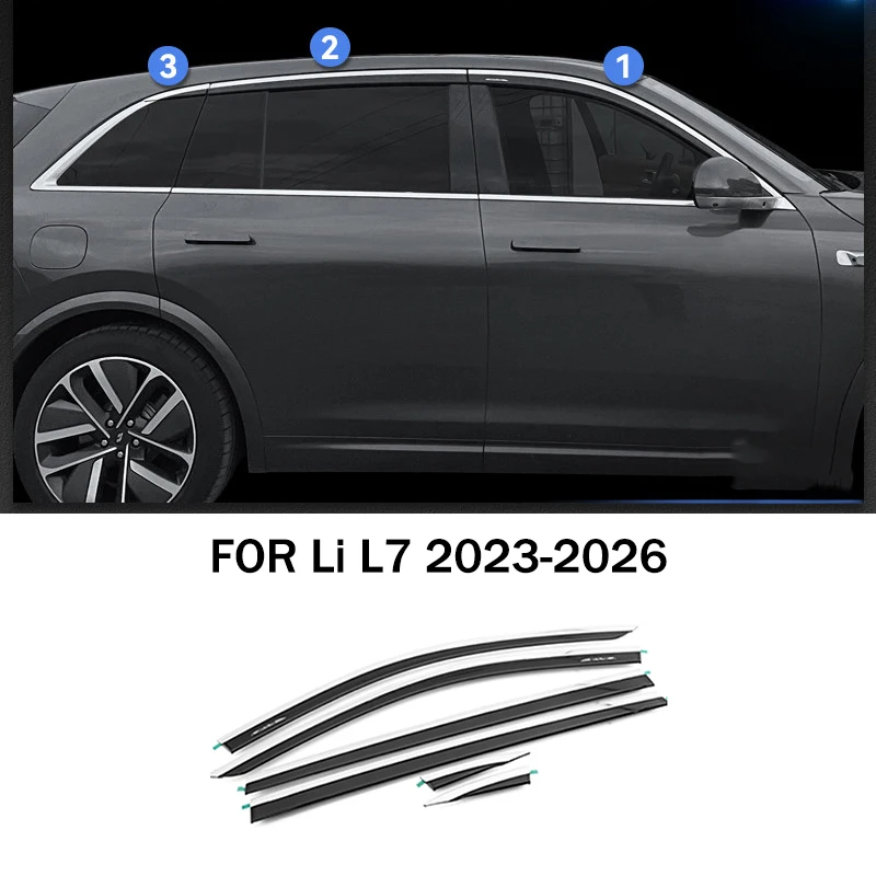 

car accessories FIT For Li L7 2023-2026 black chrome Window Visor Vent Shades Sun Rain 6PCS