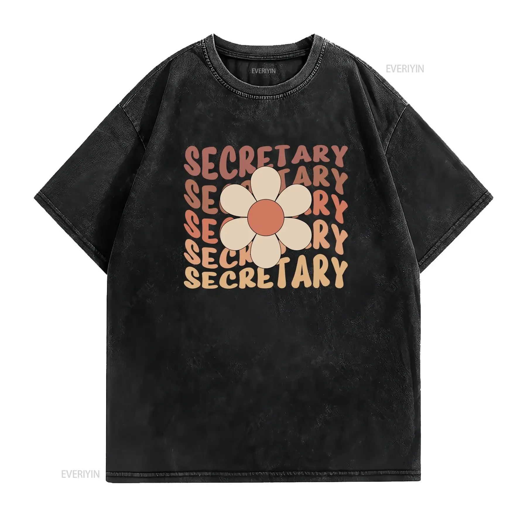 Retro Groovy Secretary Daisy Flower Gradient Typography Print Casual T Shirt vintage Washed Slightly Unisex streetwear