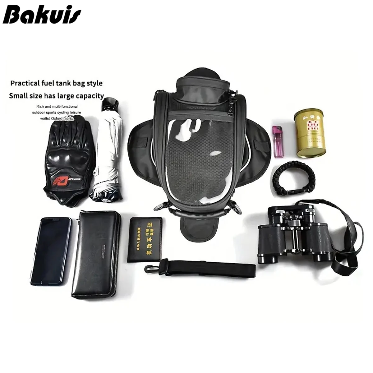 多機能オートバイ燃料バッグ、携帯電話ナビゲーション、小さなオイルリザーバー、オートバイタンクバッグ、アクセサリー