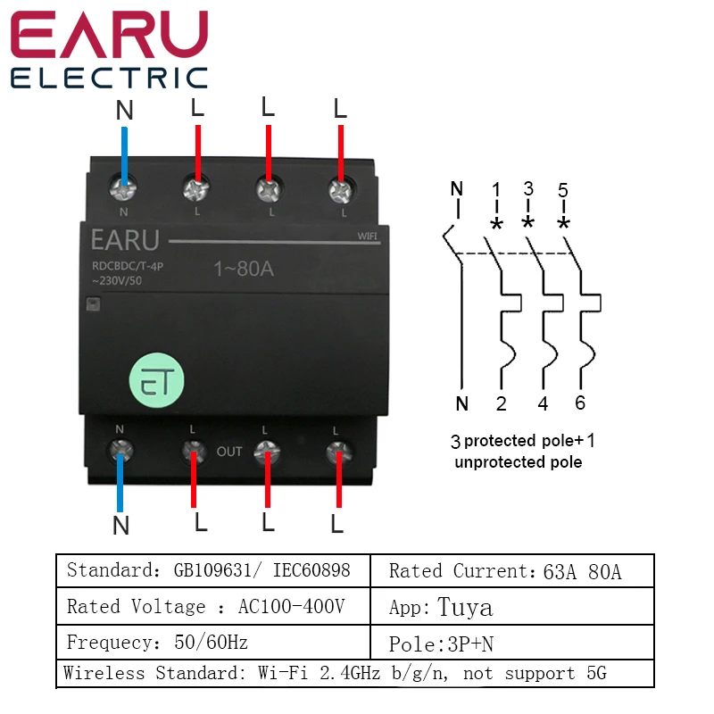 Imagem -02 - Trifásico Wifi Disjuntor Tempo Inteligente Temporizador Interruptor de Relé Controle Remoto de Voz por Tuya App Smart House Alexa Google Home