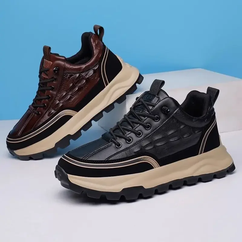 Men's Shoes 2024 Autumn New Fashion Soft Leather Surface Waterproof Sports Shoes Versatile Thick Sole Comfortable Casual Shoes