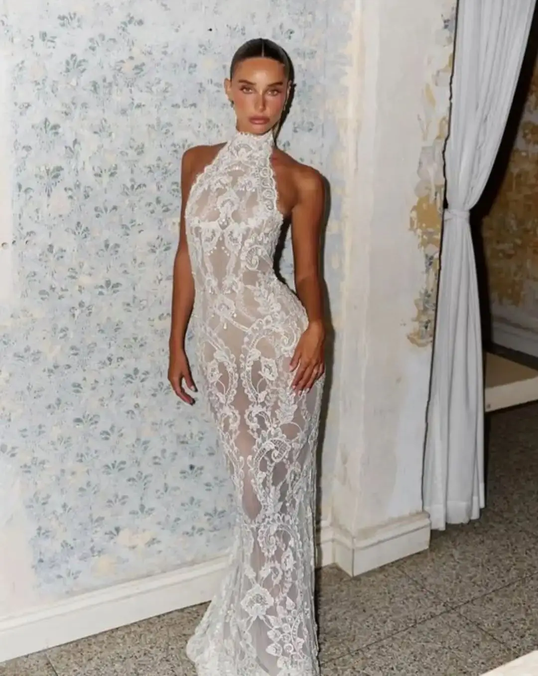 

Индивидуальное Элегантное Белое Свадебное Платье с Вырезом Халтер для Женщин, Кружевное Прозрачное Вечернее Платье-Русалка, Формальное Платье для Выпускного Бала, Новый Дизайн