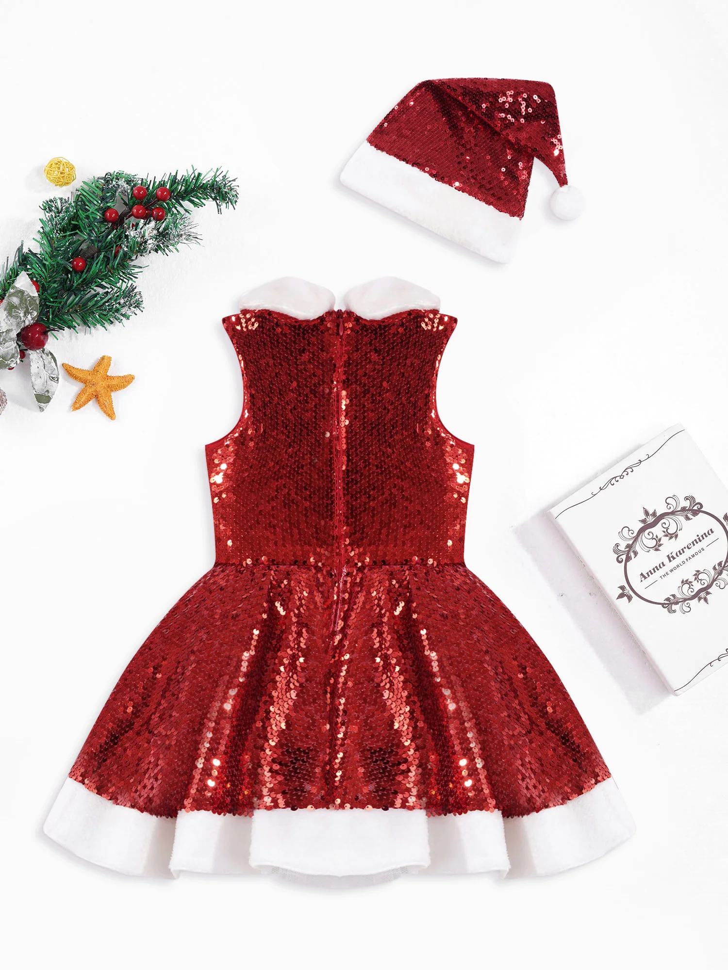 Vestido tutú de Ballet con lentejuelas para niñas, traje de baile de Navidad sin mangas, trajes de Cosplay de Papá Noel de Año Nuevo, Ropa de baile para actuación