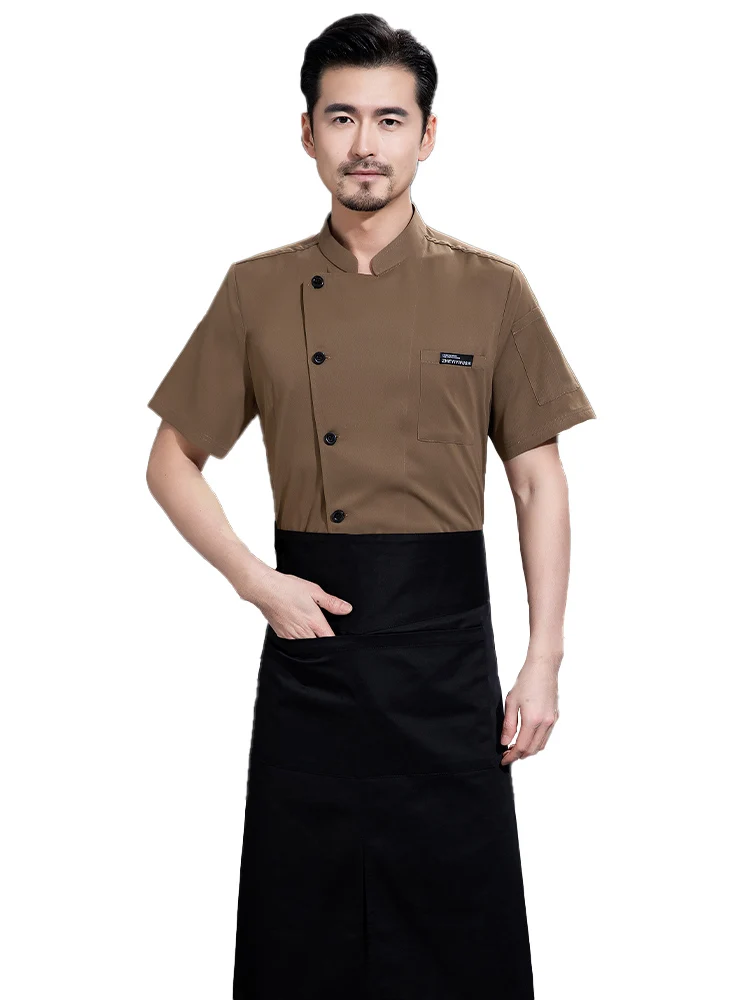 Traje de Chef para hombre, uniforme de Hotel, ropa de cocinero, chaqueta de cocina, Tops de camarero, monos, panadería, cafetería, camarero, ropa de trabajo