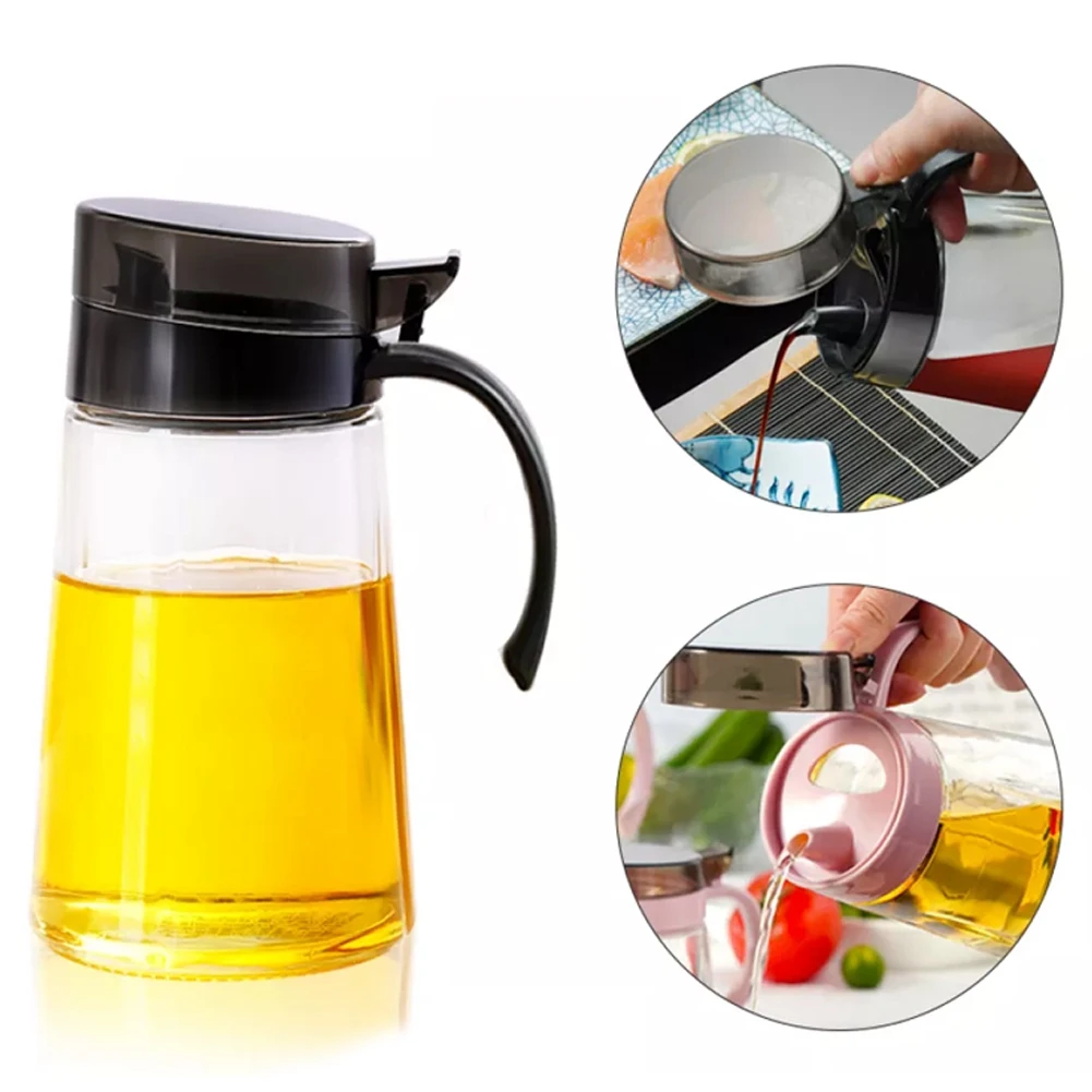 700Ml Kitchen Glass Cooking Oil Jar Sauce Bottle Dispenser for Oil and Vinegar Honey Olive Oil Container Black