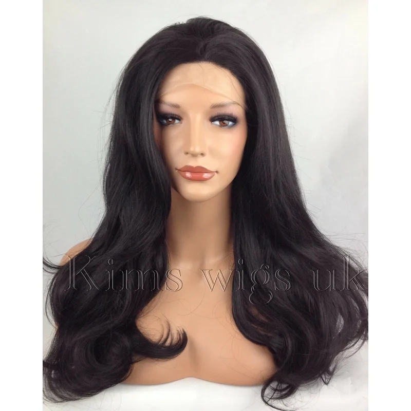 BLACK/DARK BROWN LONG LADIES WOMENS HEAT RESISTANT LACE FRONT WIG