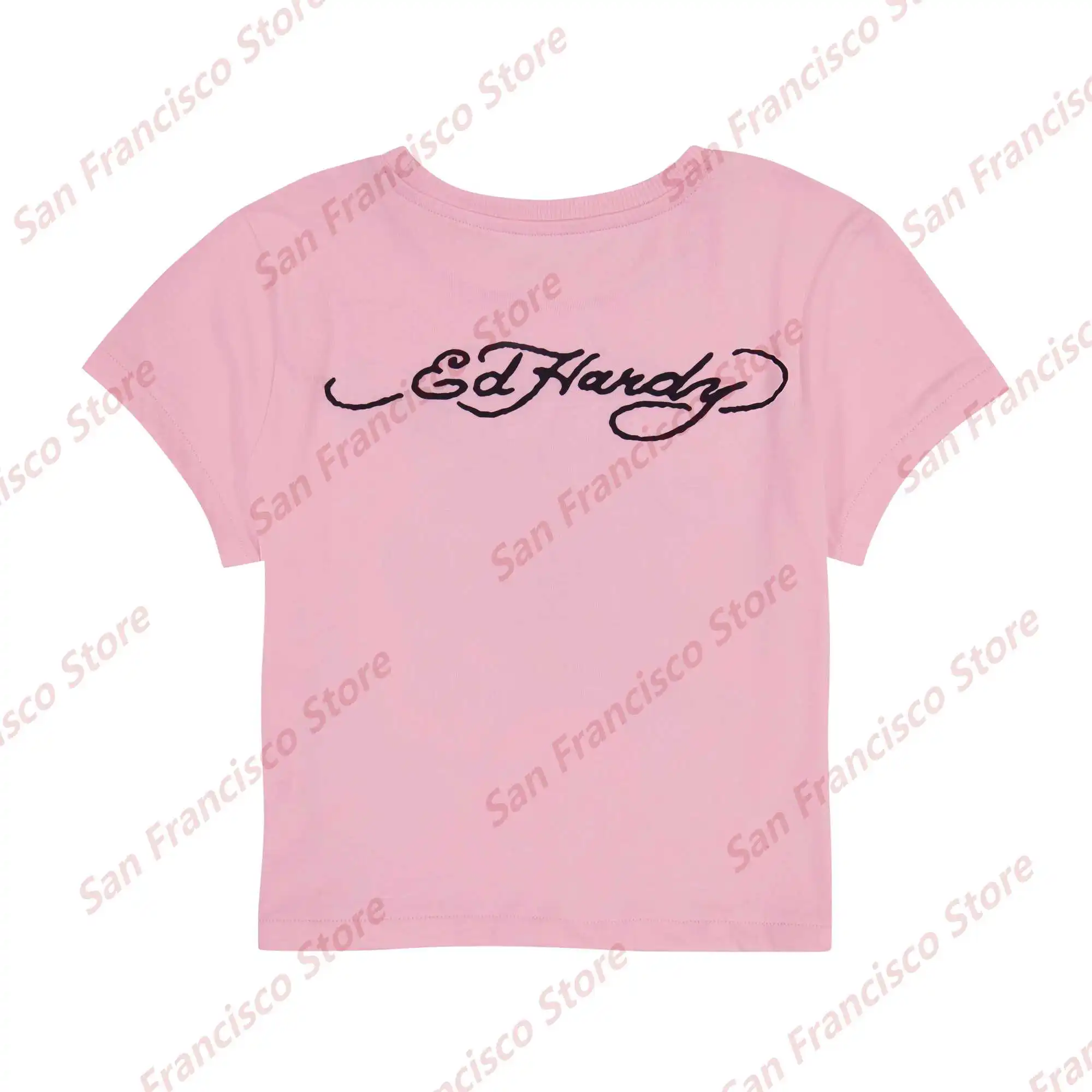 Ed Hardy Luxury New Panther Flame Pattern Lady Fashion Cotton Pink T-Shirt Couple Street Tees Trend Brand Women Casual Clothing