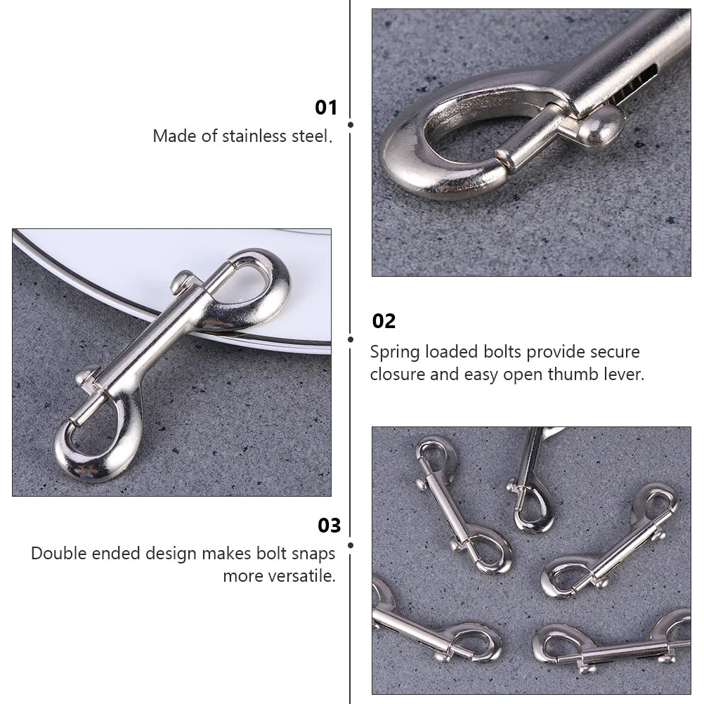 

2pcs Stainless Steel Double-ended Hooks Heavy Duty Snap Hook Silver Trigger Long Clip Buckle Corrosion Resistant Sturdy Boat