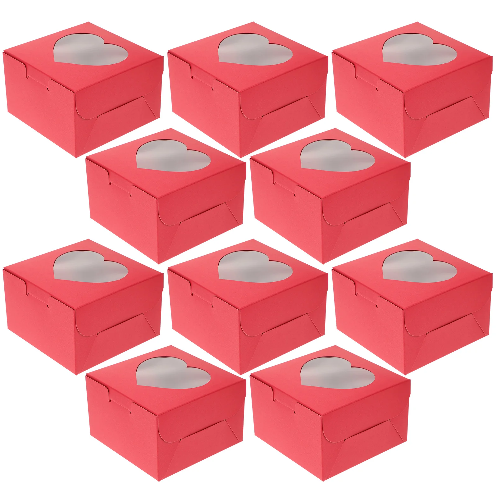 

10 Pcs Heart Shaped Cake Boxes Red Dessert Containers With Window Simple Assembly Convenient Storage Transparent Display Wedding