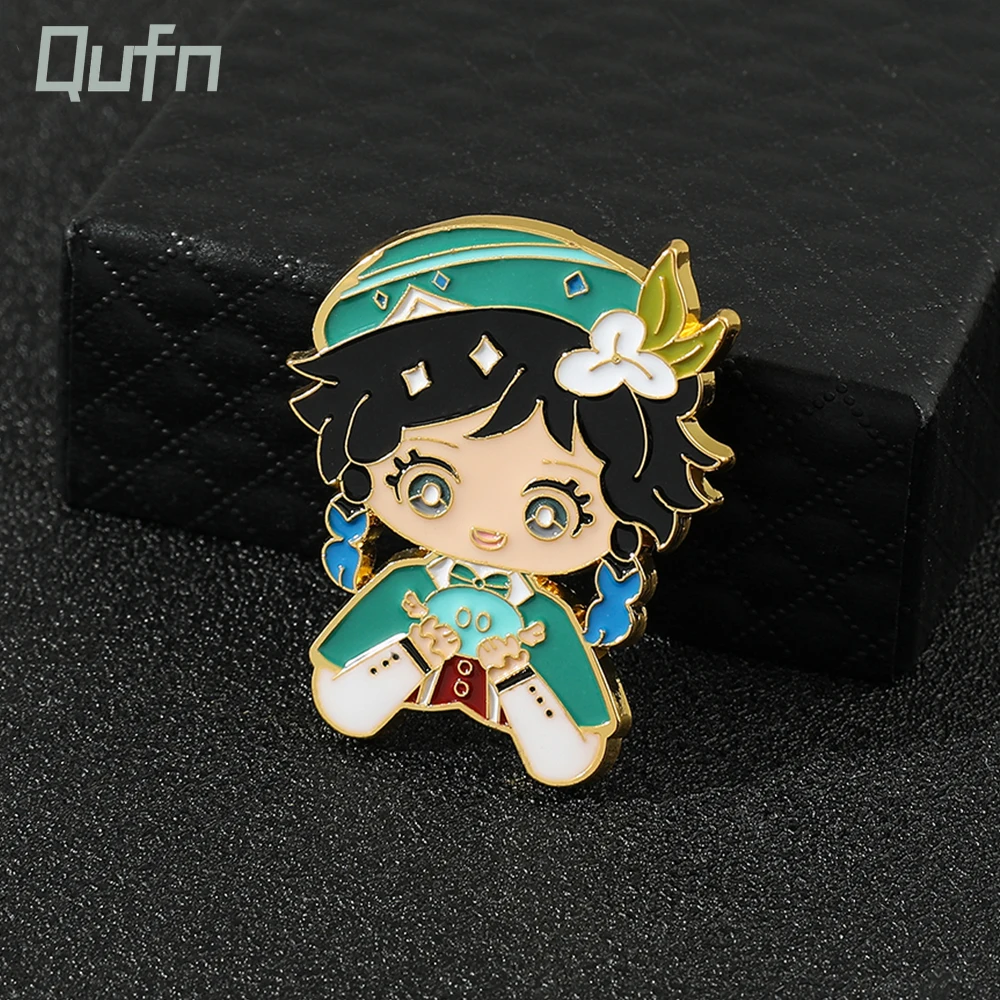 Genshin Impact Barbatos Holding Wind Slime Hard Enamel Metal Pin Brooch Kawaii Cartoon Winds God Venti Fans Cosplay Jewelry Gift