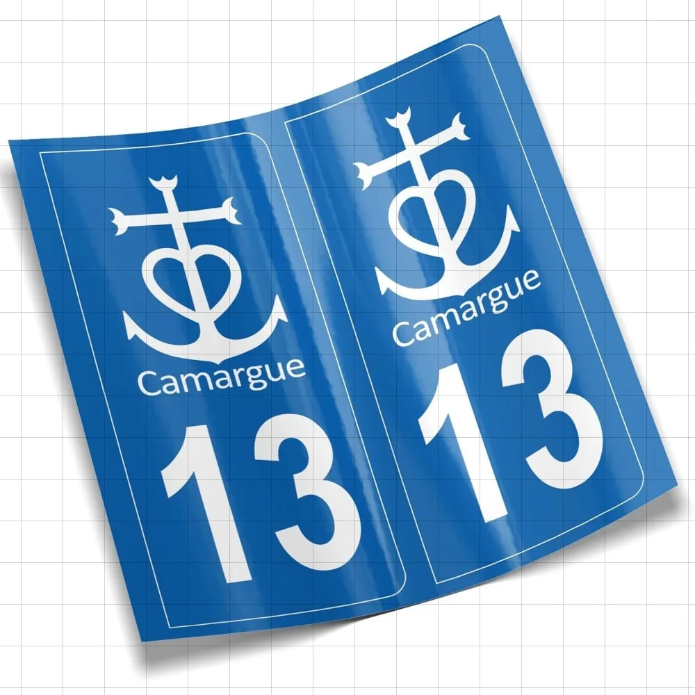 

France 13-Bouches-du-Rhones Camargue Number Plate Sticker 2 Stickers for Car Registration Plate Trailers Caravan Department